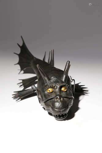 A JAPANESE ARTICULATED IRON MODEL OF A DRAGON FISH OR SHACHIHOKO