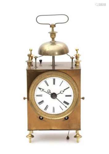 A brass carriage clock 'Capucine'. The clockwork with alarm, hour and half hour chime. The