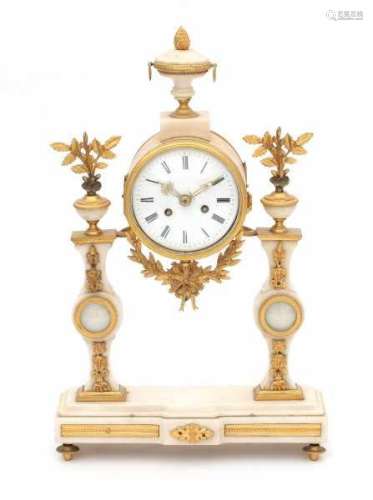 A white marble gilt mounted mantle clock. The clockkwork marked Bourdin a Paris. Associated. France,