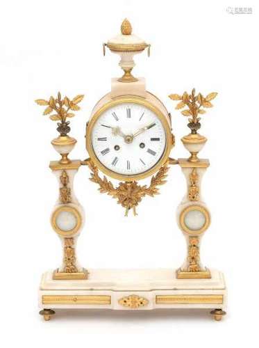 A white marble gilt mounted mantle clock. The clockkwork marked Bourdin a Paris. Associated. France,