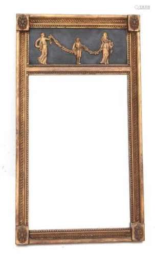 A part gilt mirror, with panel of figures holding guirlandes. 19th century66 x 37 cm.- - -29.00 %