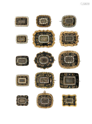 A collection of fifteen Regency and Victorian mourning brooches