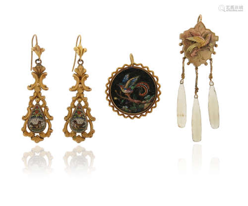 A pair of Victorian micromosaic gold earrings