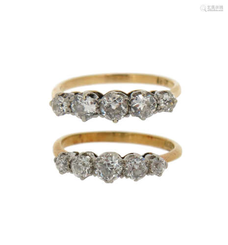 Two diamond five-stone rings