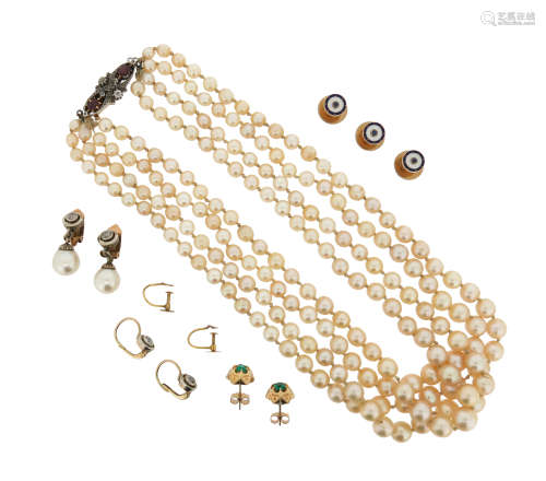 A four-row cultured pearl necklace