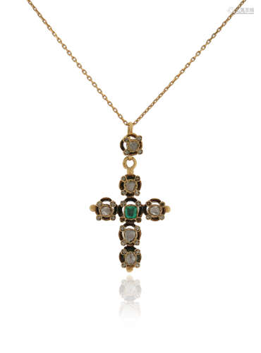 A 19th century emerald and diamond cruciform pendant