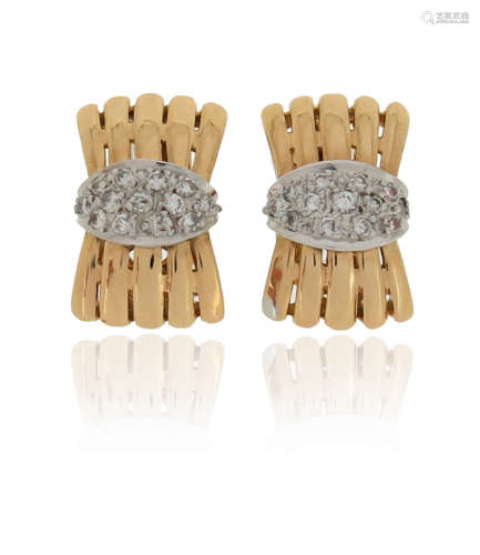 A pair of diamond-set bow earrings