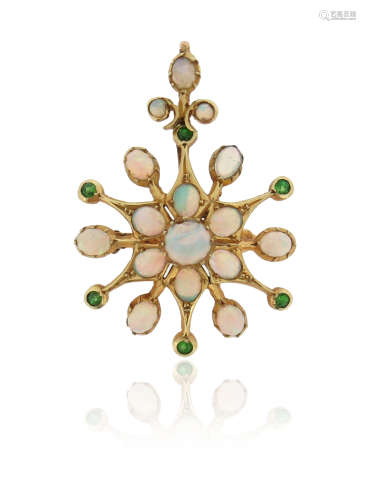A Victorian opal and demantoid garnet pendant