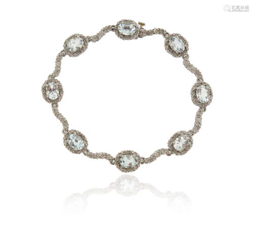 An aquamarine and diamond bracelet