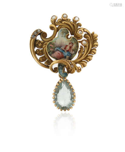 A 19th century gem-set and enamel gold brooch pendant