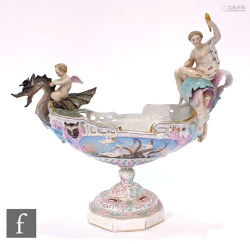 A 19th Century continental cache pot, the oval form bowl adorned with figures including a cherub