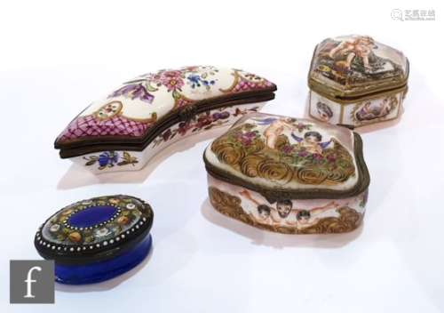 A collection of 19th and 20th Century porcelain and enamel patch boxes, to include two Capodimonte