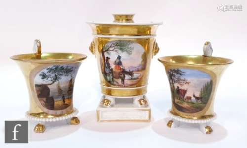 A collection of continental 'Topographical' porcelain items in the manner of Paris, Darte Frères, to