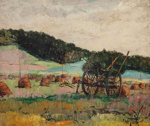 Estelle JUSTE (Uccle, 1894 1962) \nPAYSAGE AUX MEUL…