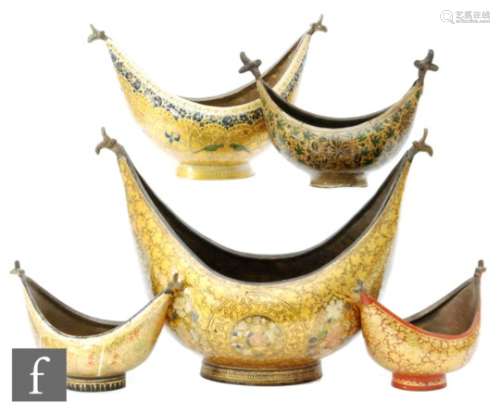 A collection of early to mid 20th Century Kashmir Kashkul bowls (beggars bowls), each of