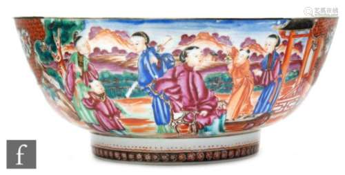 A Chinese Qianlong period (1735-96) Mandarin pattern bowl, rising from a high footring the