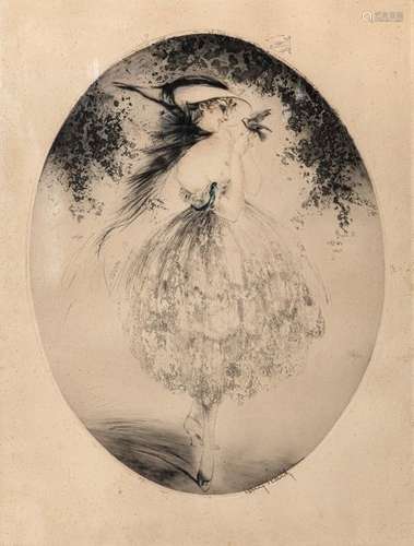 Louis ICART (1888 1950) \nFEMME À L'OISEAU \nGravure…