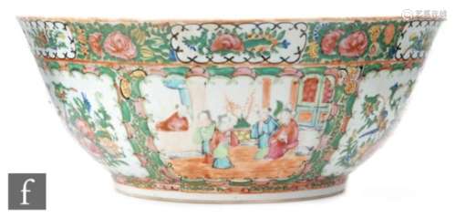 A Chinese early 20th Century Canton famille rose punch bowl of circular form, the sloped sides