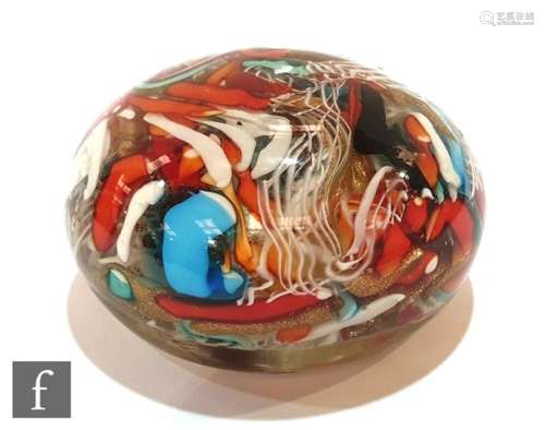 A 20th Century Italian scramble glass paperweight by Richard Ginori internally decorated with random