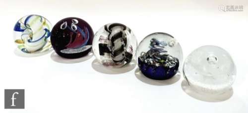 A collection of five Caithness paperweights to include Ribbons, Myriad, Morning Dew, Ring o' Roses