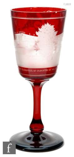 A large mid 19th Century Bohemian goblet made for the 1851 Great Exhibition engraved with a view