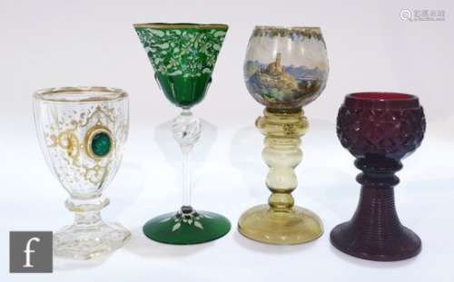 A group of late 19th to early 20th Century drinking glasses to include Bohemian and Italian examples