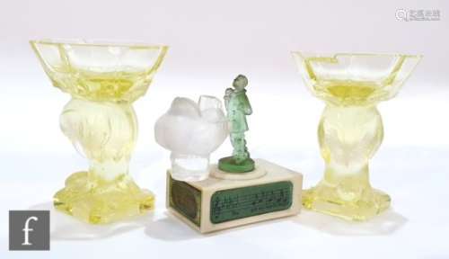 A small Lalique figure of a sparrow in frosted finish, engraved signature, together with a pair of