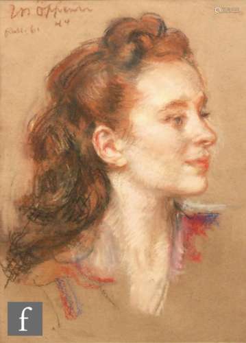 JOSEF OPPENHEIMER (1876-1966) - Portrait of a young girl in profile, pastel drawing, signed and