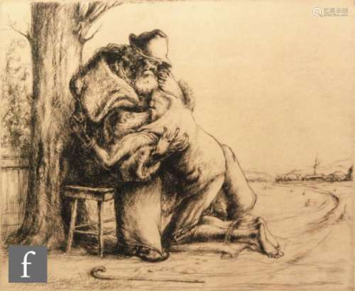 GERMAN SCHOOL (20TH CENTURY) - The Good Samaritan, etching, signed indistinctly in pencil, framed,