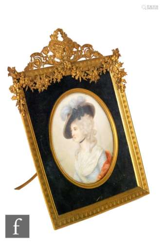 AFTER THOMAS GAINSBOROUGH - Portrait of Mrs. Siddons, watercolour on card, oval, in ornate gilt