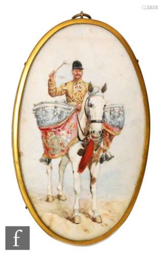 ATTRIBUTED TO ORLANDO NORRIE (1832-1901) - The Drum Major, watercolour on card, oval, framed, 13cm x