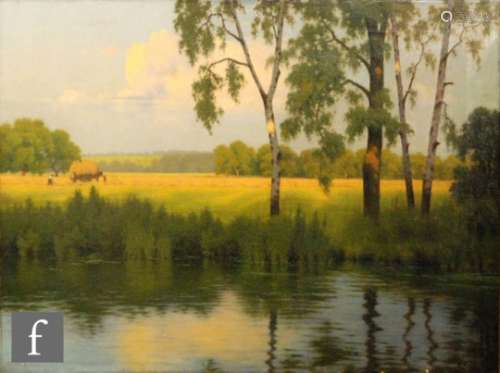ALFRED HENRY DYER (FL. 1909-1940) - 'The Water Meadows', oil on canvas, signed and dated 1918,
