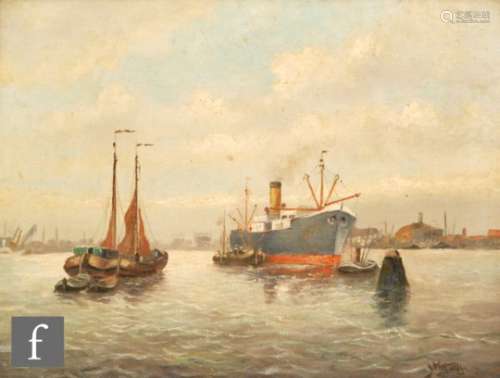 H. MARTENS (MID 20th CENTURY) - A Dutch port scene with shipping, oil on canvas, signed, framed,