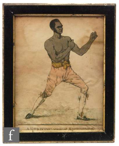 Bill Richmond (1763 -1829) - A coloured etching of the famous black boxing fight titled, 'A striking