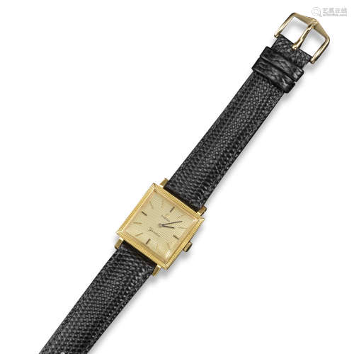 A square gold wristwatch by Omega