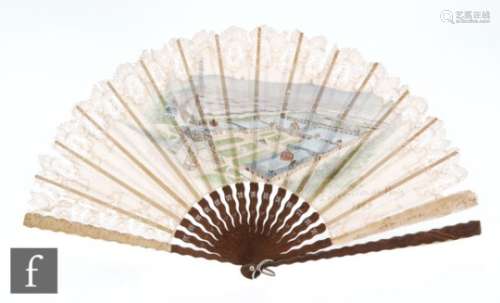 A late 19th Century French fan for the Exposition of Paris 1889 painted with a view of the Eiffel