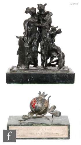 B Samford (20th Century) - A bronze study of a two horned figure, signed, on a black marble