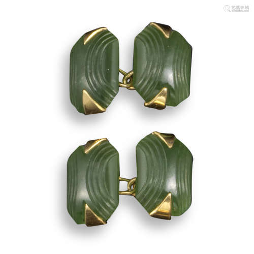 A pair of nephrite and gold cufflinks by René Boivin