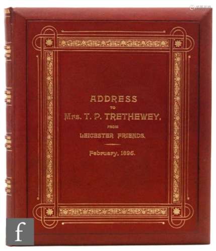 A late 19th Century tooled Moroccan leather illuminated album for Mrs T.P Tretheney Feb 1895,