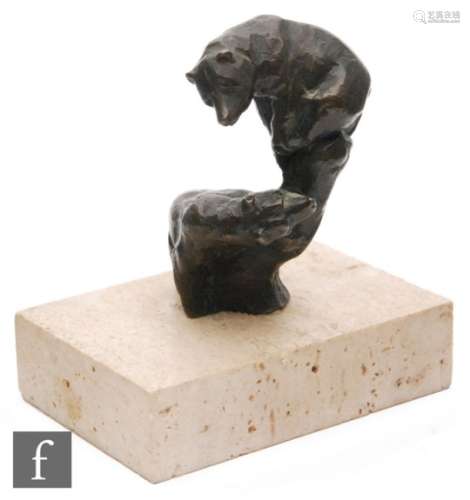 Siggy Putcha (20th Century Canadian) - Bronze study of two bear cubs on a stump on composite