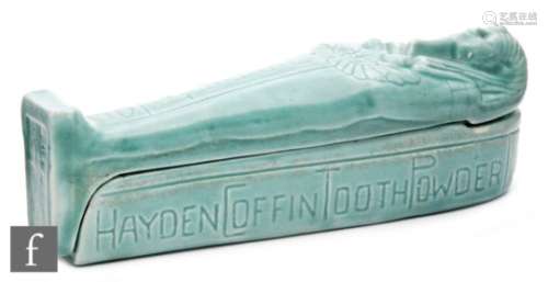 A Hayden Coffin Tooth Powder pottery container in two parts in the form of an Egyptian