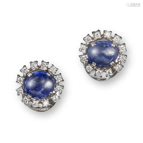 A pair of sapphire and diamond cluster earrings