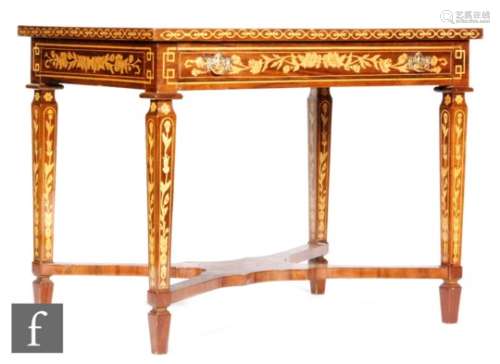 An 18th Century style Dutch marquetry inlaid side table, the top decorated with a parrot perched