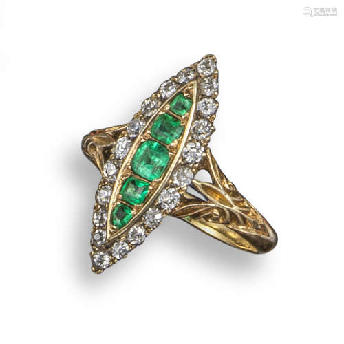 A Victorian emerald and diamond cluster ring