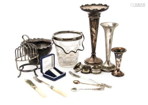 A collection of Victorian and later silver and silver plated items, including three silver napkin