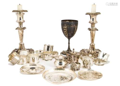 A collection of Victorian and later silver and silver plate, including ten silver napkin rings, a