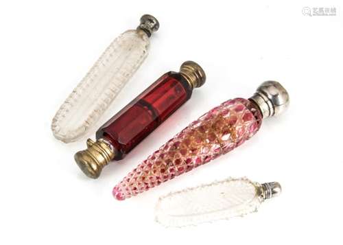 Four Georgian and Victorian cut glass scent bottles, AF, including a ruby double compartment