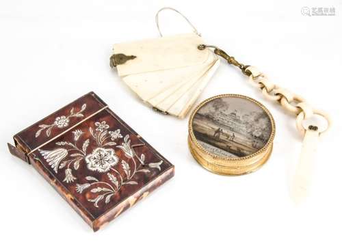 A Victorian tortoiseshell calling card case, AF, together with a Victorian carved note book on chain