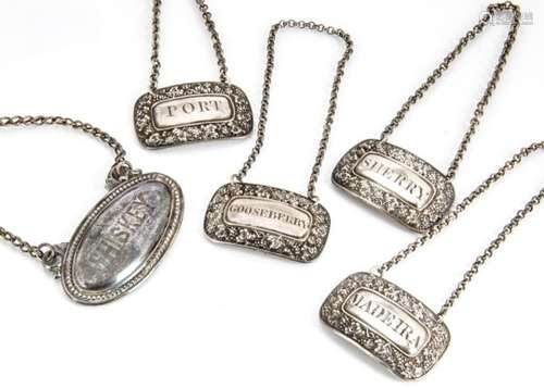 A set of four George IV silver decanter labels by Joseph Taylor, Birmingham c1826, for Port,