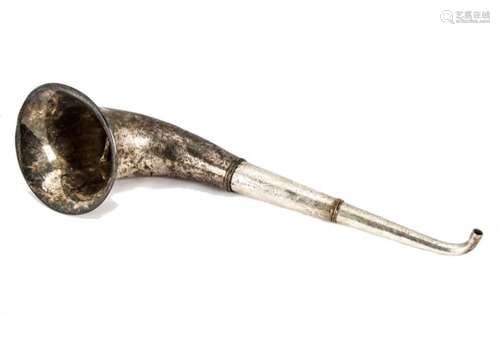 A late Georgian or early Victorian silver plated three section ear trumpet, nicely engraved,